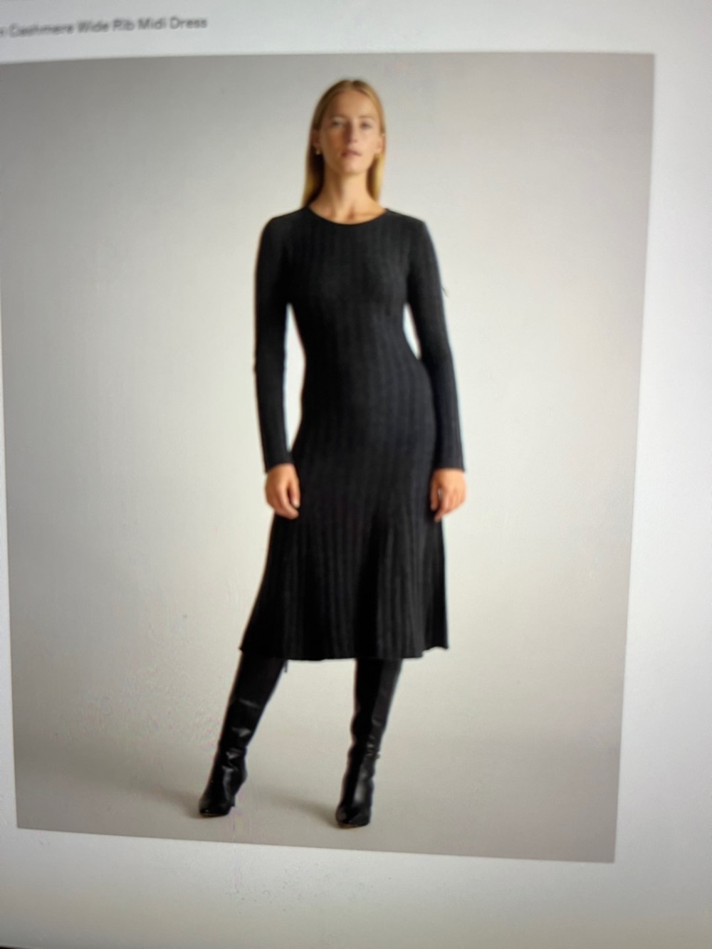 Quince charcoal gray Mongolian cashmere midi ribbed dress. Sz M new with tags